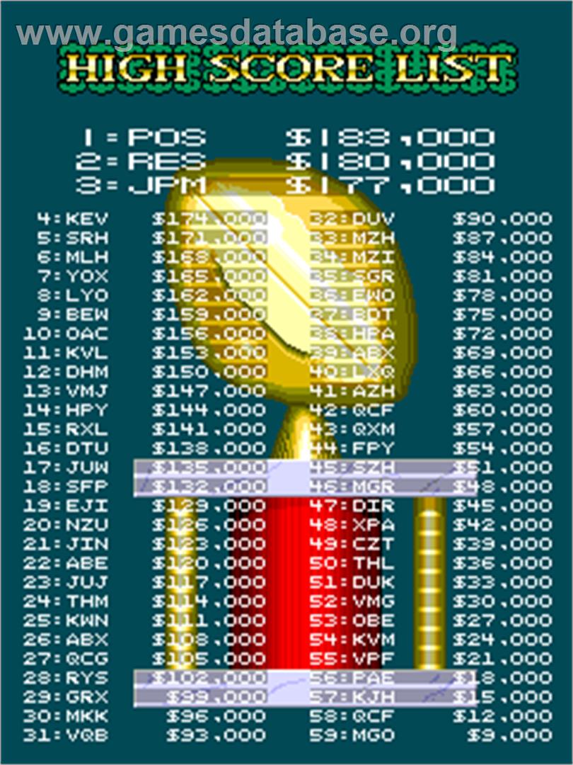 Quarterback - Arcade - Artwork - High Score Screen