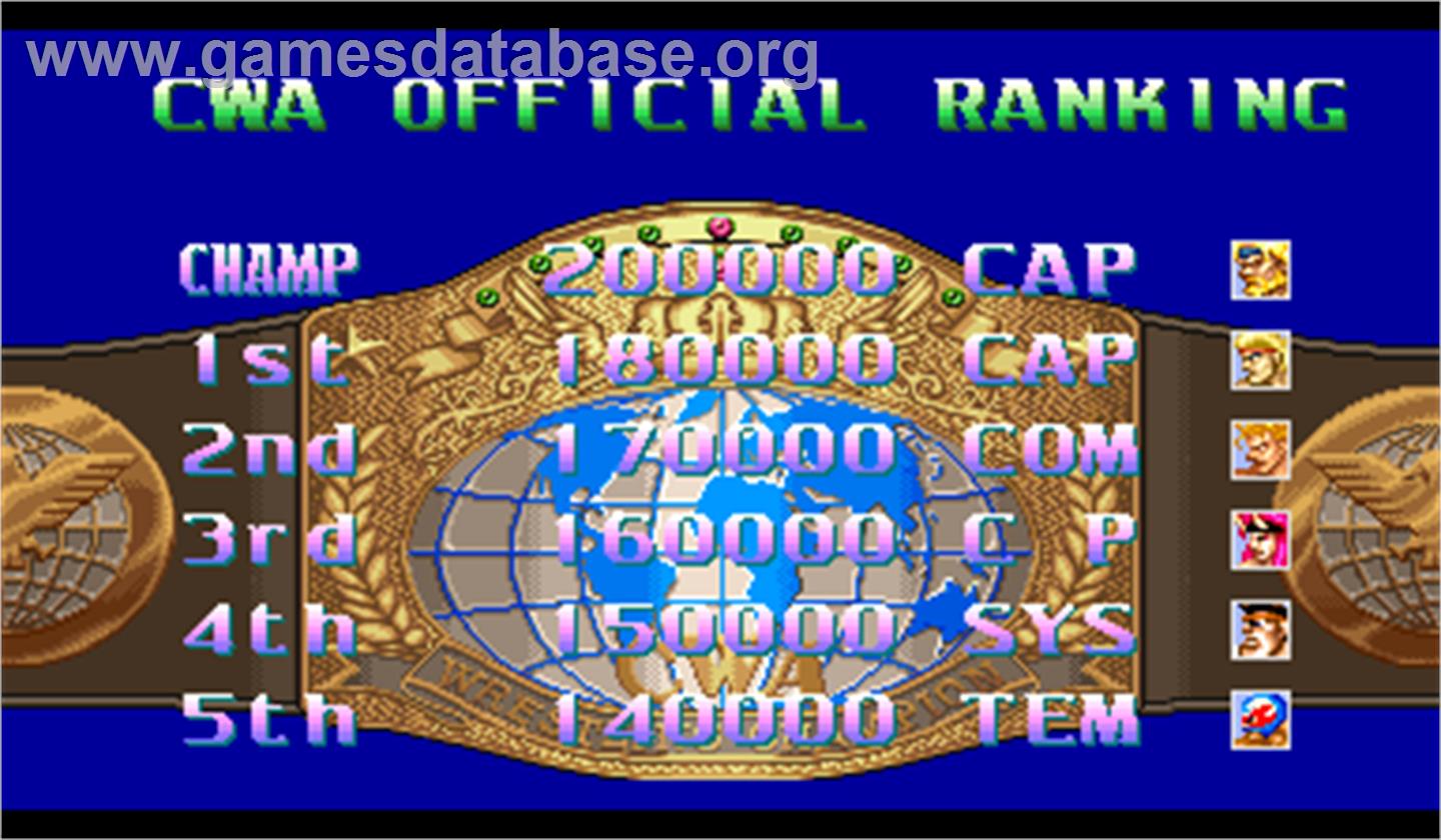Ring of Destruction: Slammasters II - Arcade - Artwork - High Score Screen