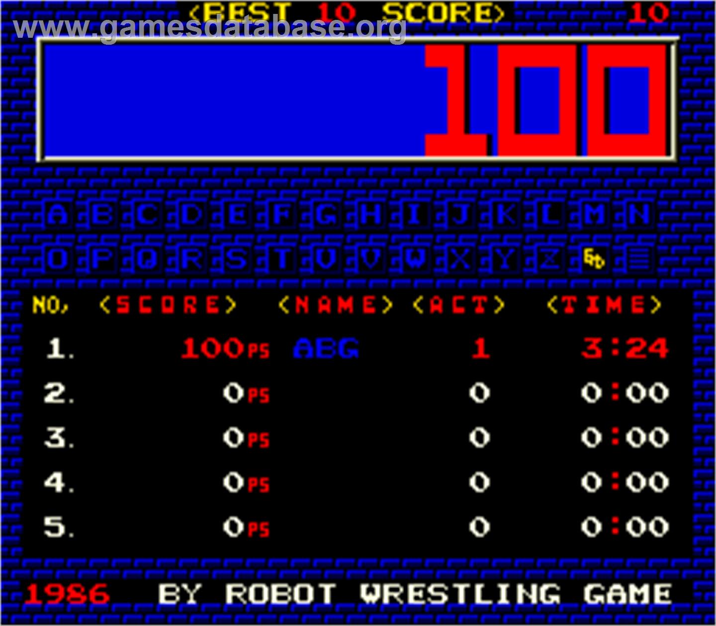 Robo Wres 2001 - Arcade - Artwork - High Score Screen