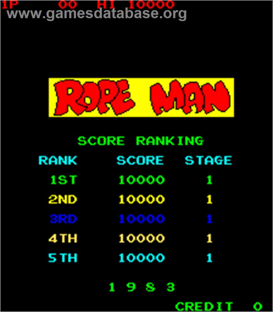 Ropeman - Arcade - Artwork - High Score Screen