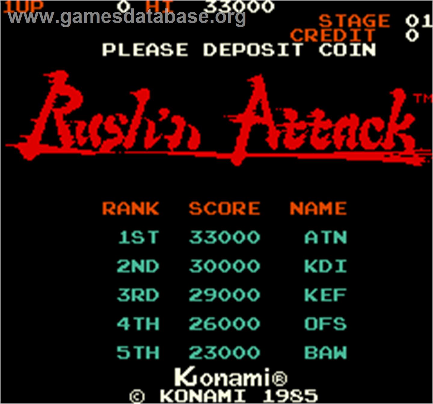 Rush'n Attack - Arcade - Artwork - High Score Screen