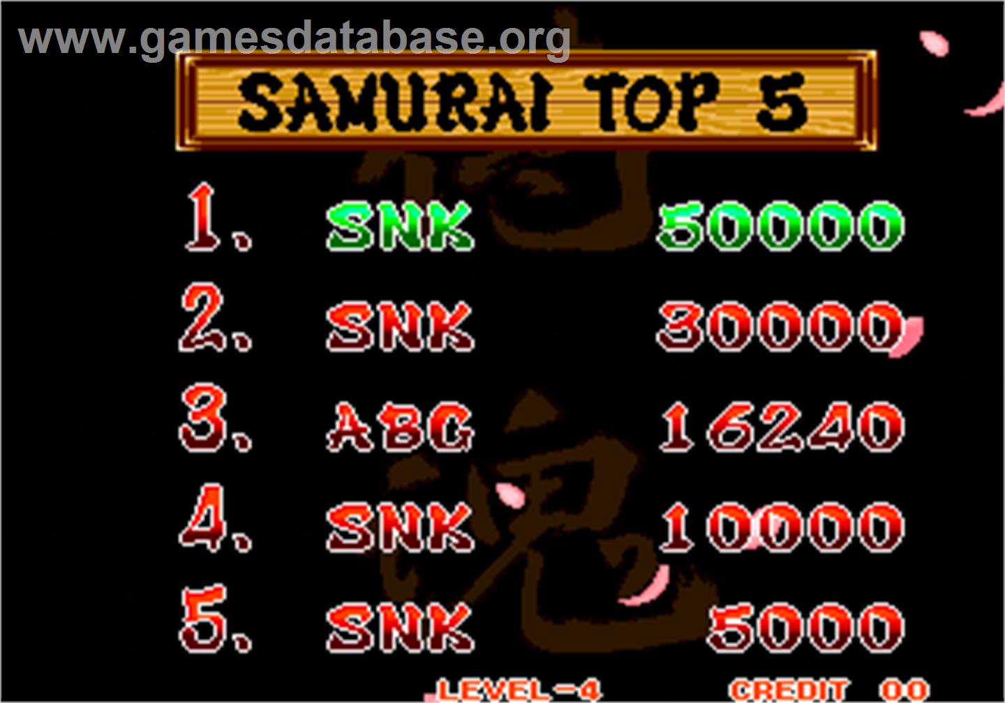 Samurai Shodown / Samurai Spirits - Arcade - Artwork - High Score Screen