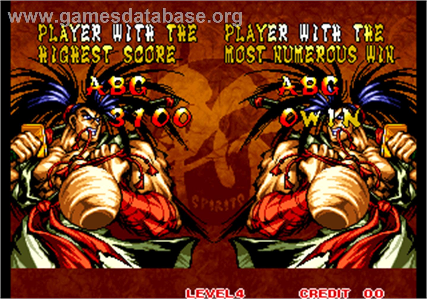 Samurai Shodown III / Samurai Spirits - Zankurou Musouken - Arcade - Artwork - High Score Screen