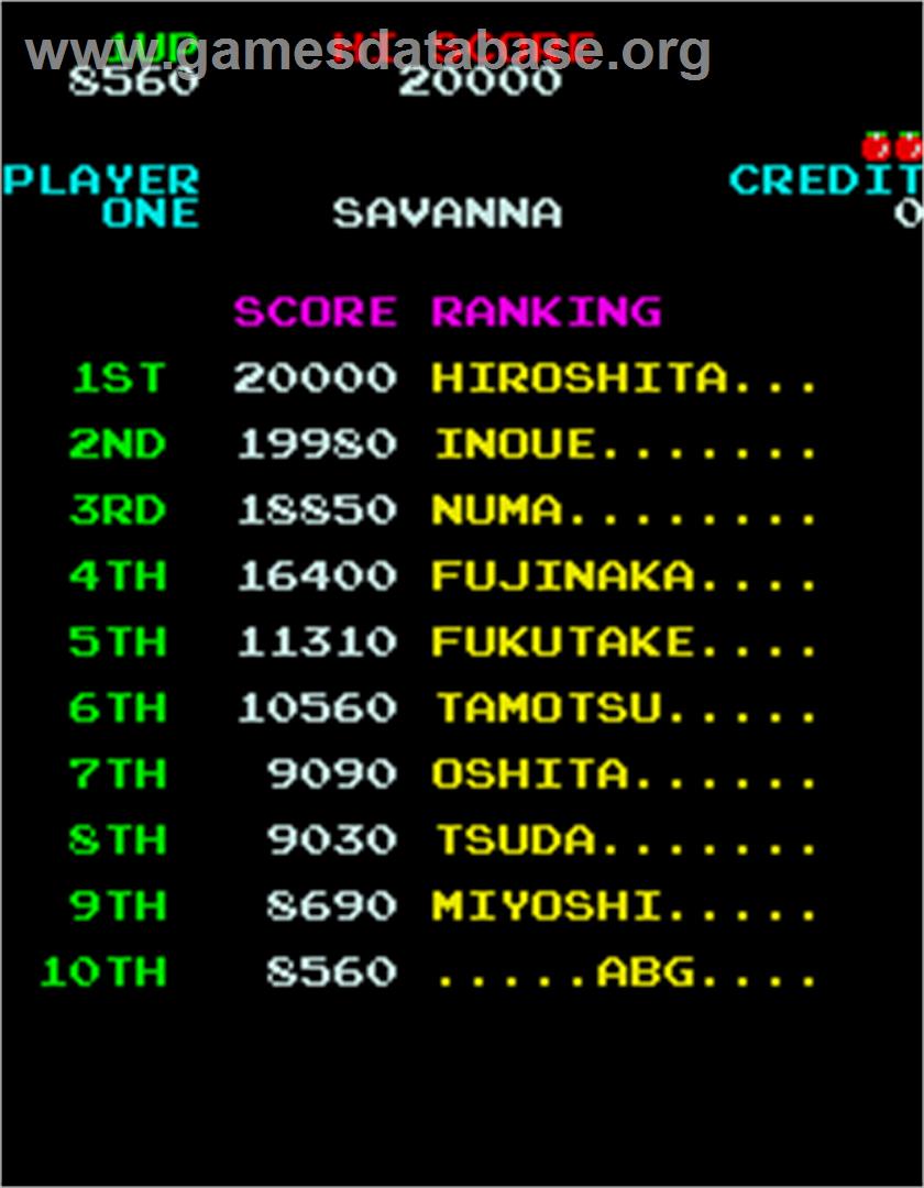 Savanna - Arcade - Artwork - High Score Screen