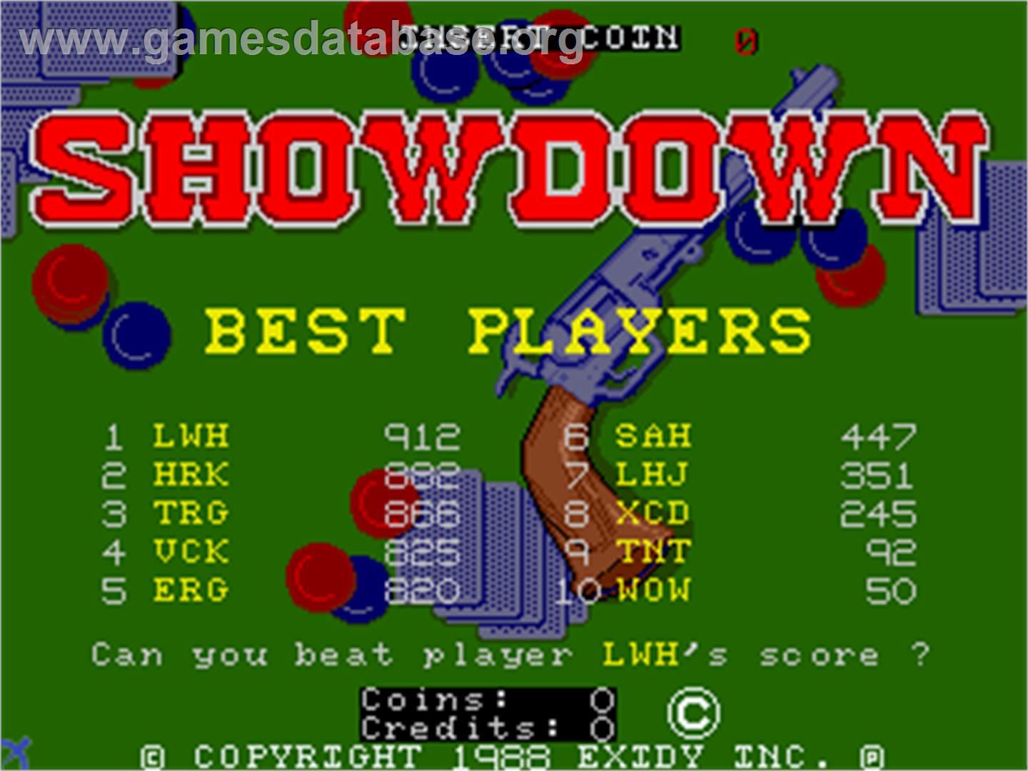 Showdown - Arcade - Artwork - High Score Screen