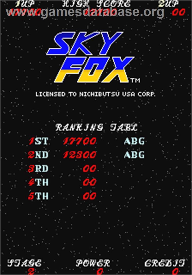 Sky Fox - Arcade - Artwork - High Score Screen