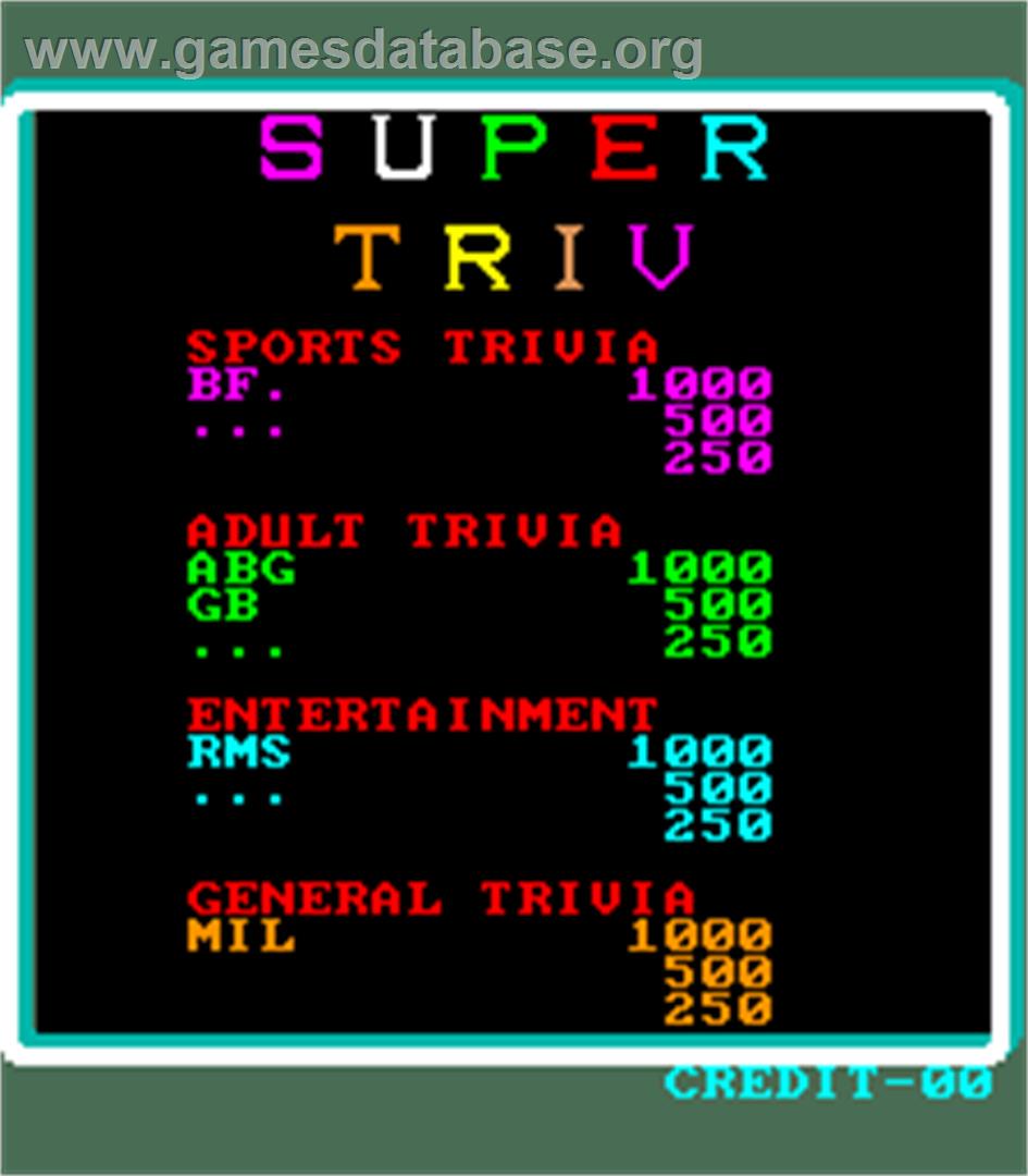 Super Triv - Arcade - Artwork - High Score Screen