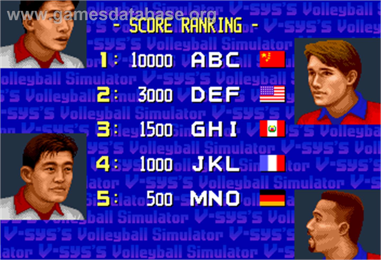 Super Volley '91 - Arcade - Artwork - High Score Screen