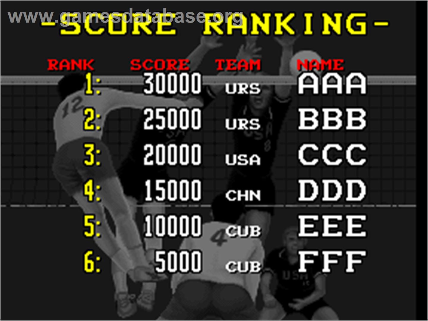 Super Volleyball - Arcade - Artwork - High Score Screen