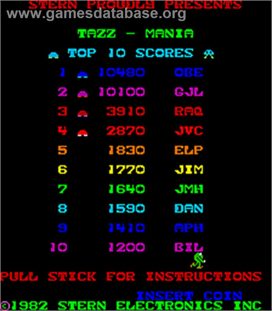 Tazz-Mania - Arcade - Artwork - High Score Screen