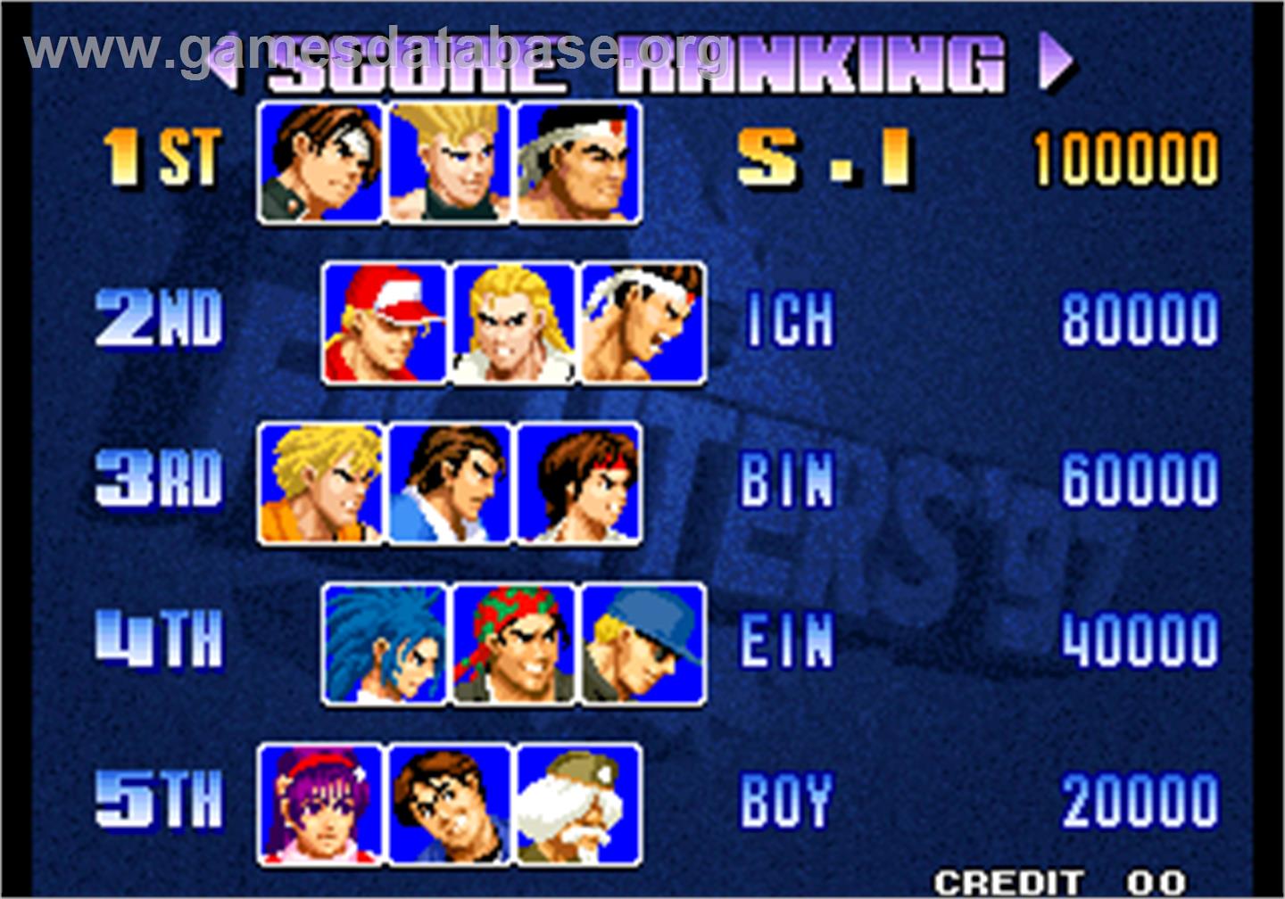 The King of Fighters '97 Plus - Arcade - Artwork - High Score Screen