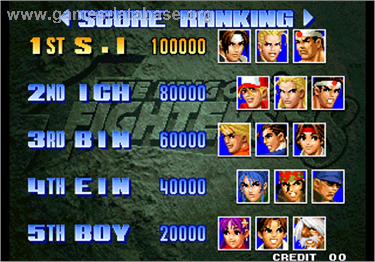 The King of Fighters '98 - The Slugfest / King of Fighters '98 - dream match never ends - Arcade - Artwork - High Score Screen