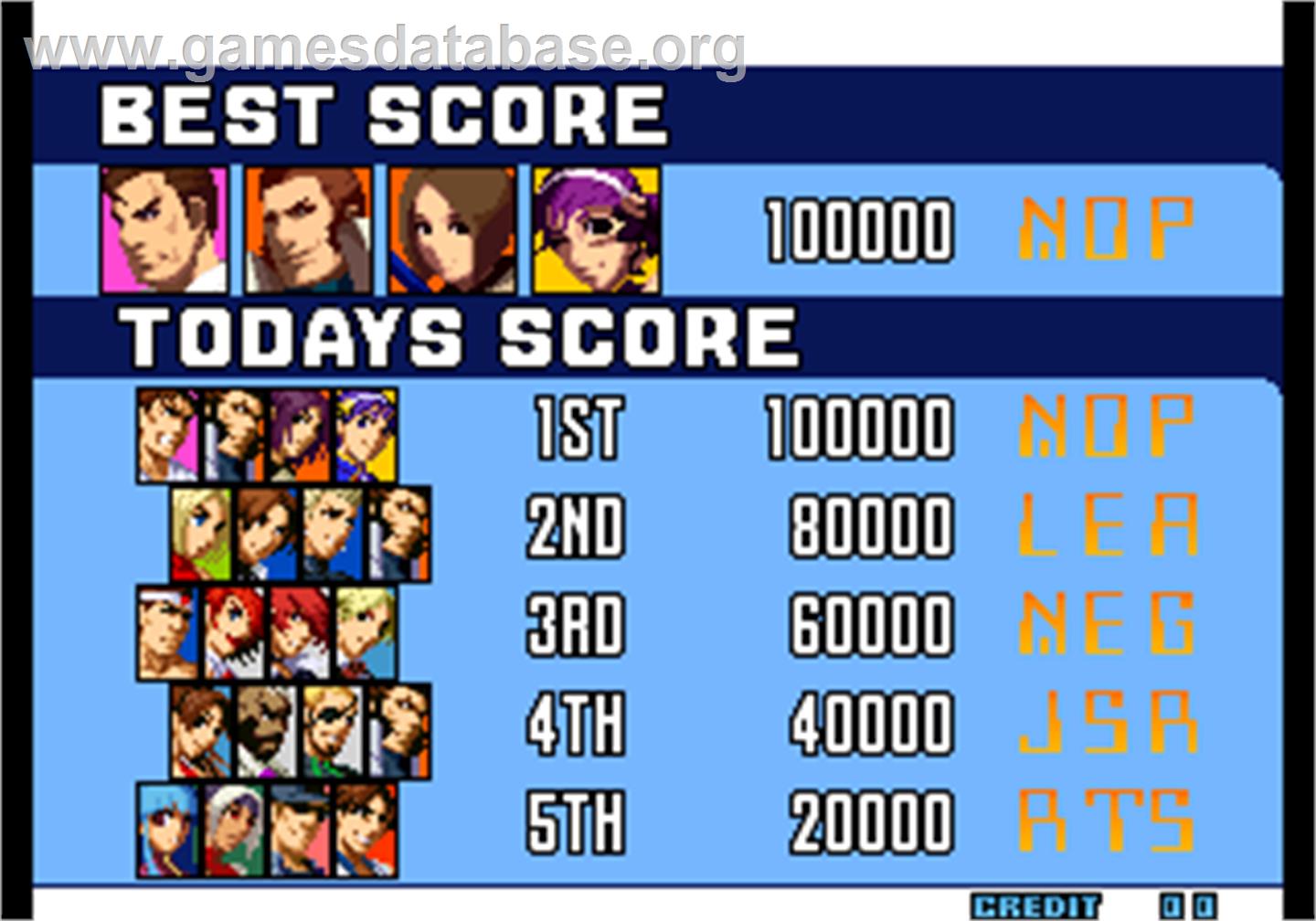 The King of Fighters 2001 - Arcade - Artwork - High Score Screen