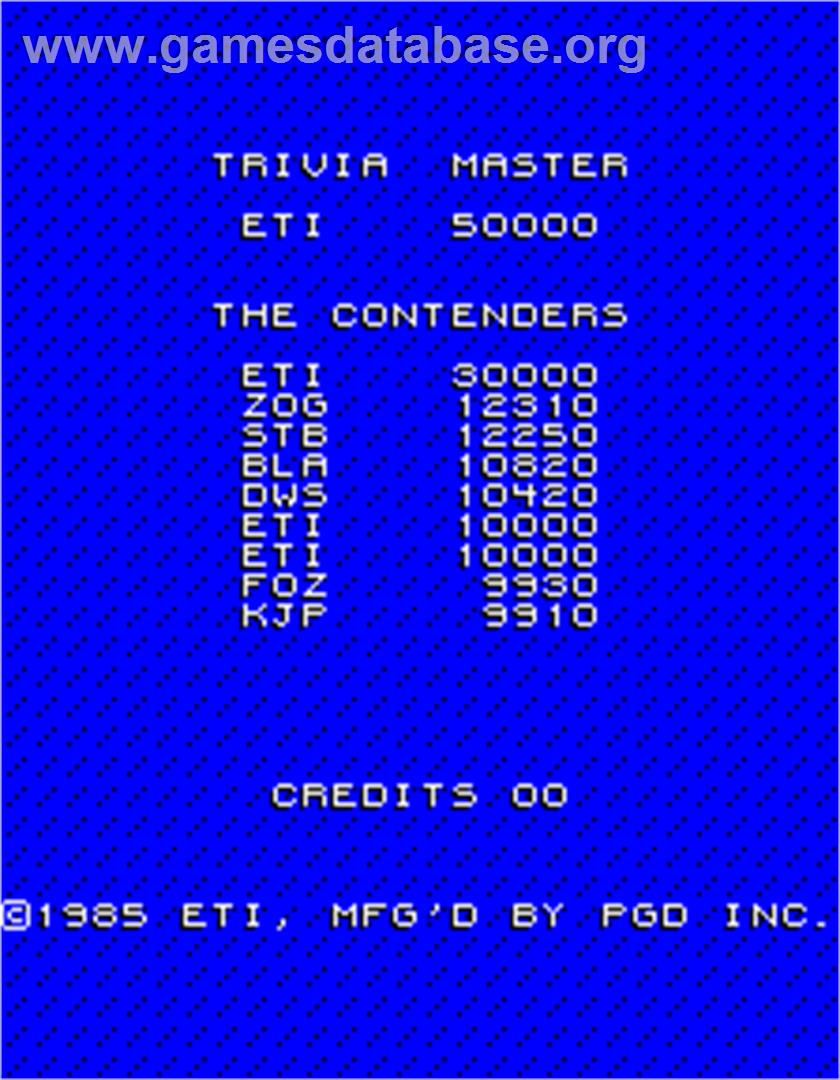 Trivia Master - Arcade - Artwork - High Score Screen