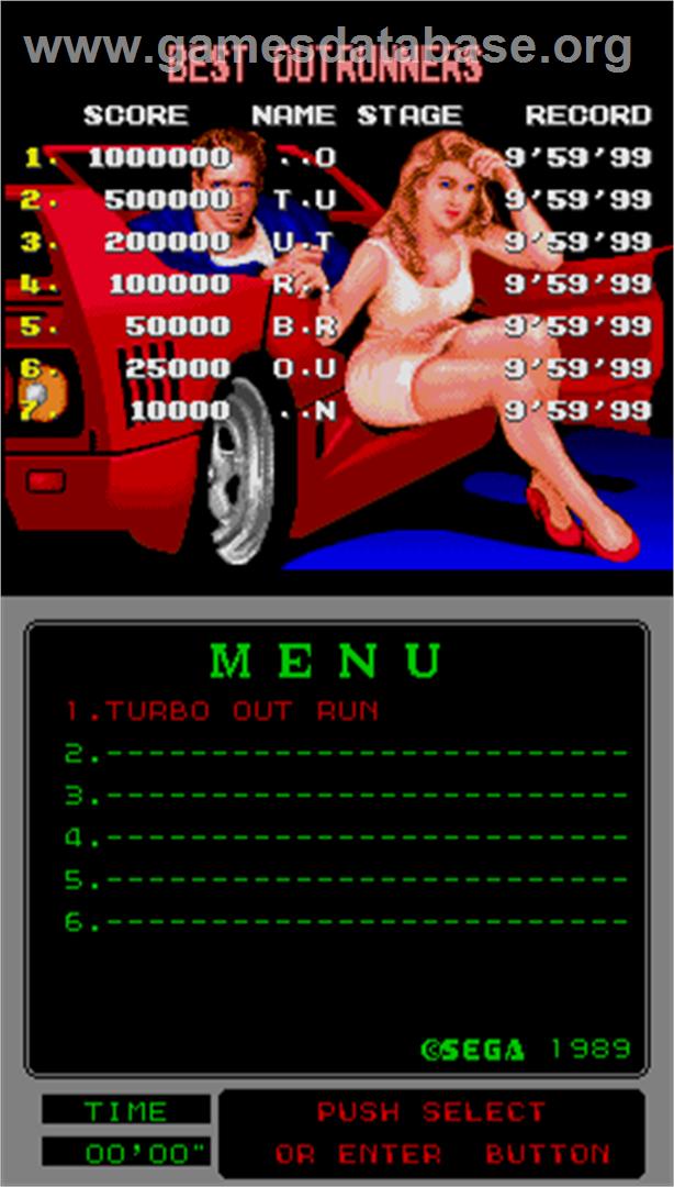 Turbo Outrun - Arcade - Artwork - High Score Screen
