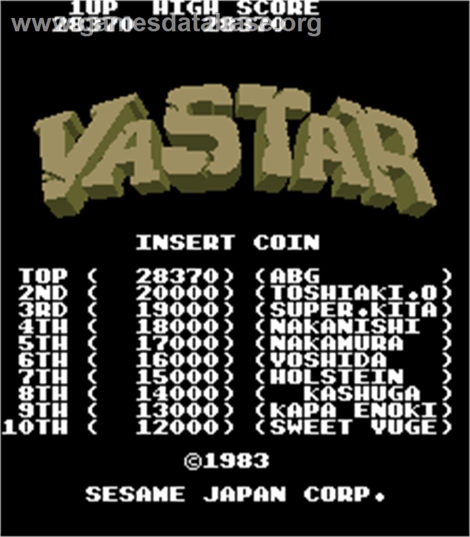 Vastar - Arcade - Artwork - High Score Screen