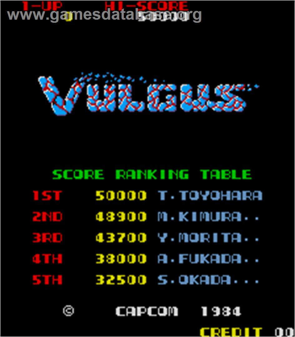 Vulgus - Arcade - Artwork - High Score Screen