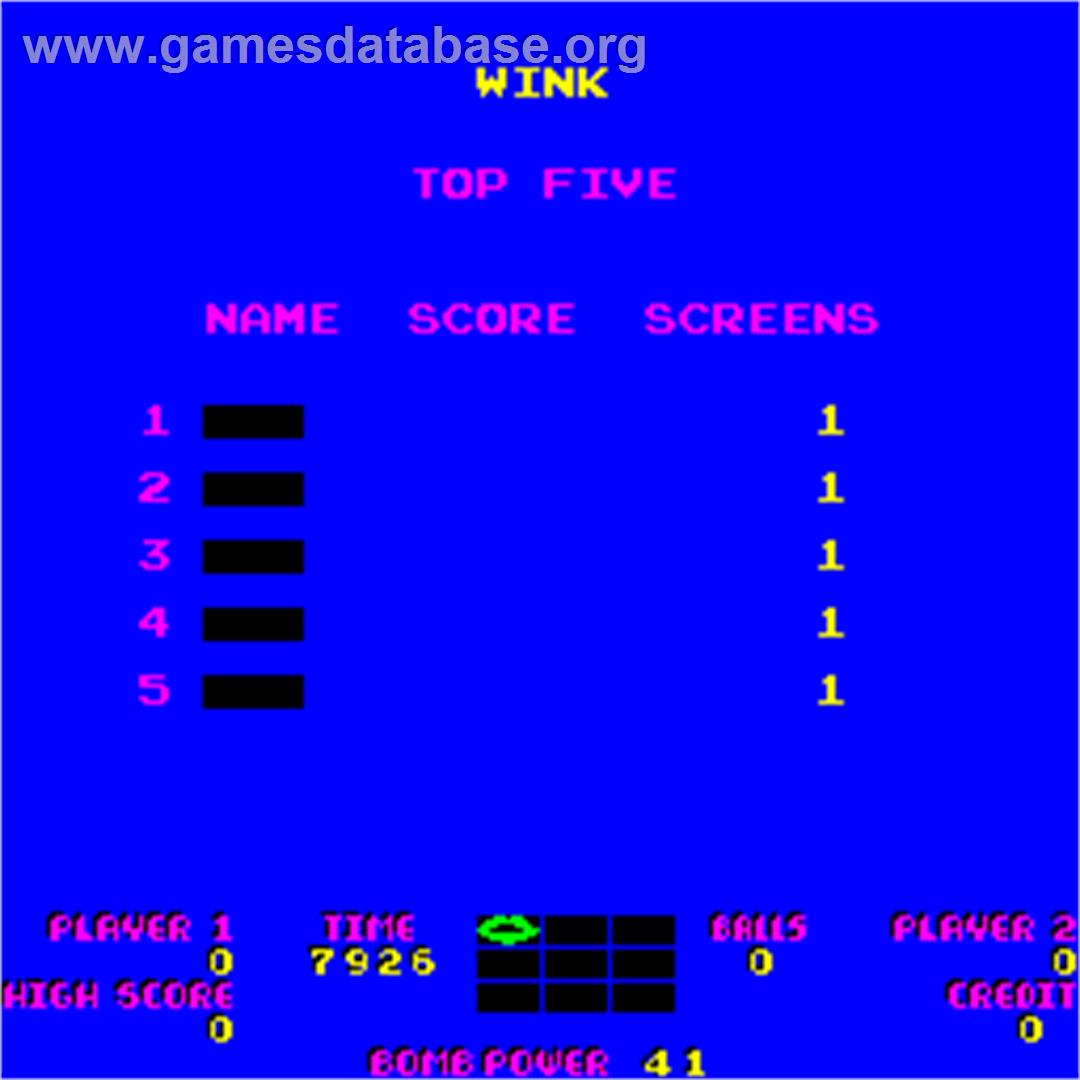 Wink - Arcade - Artwork - High Score Screen