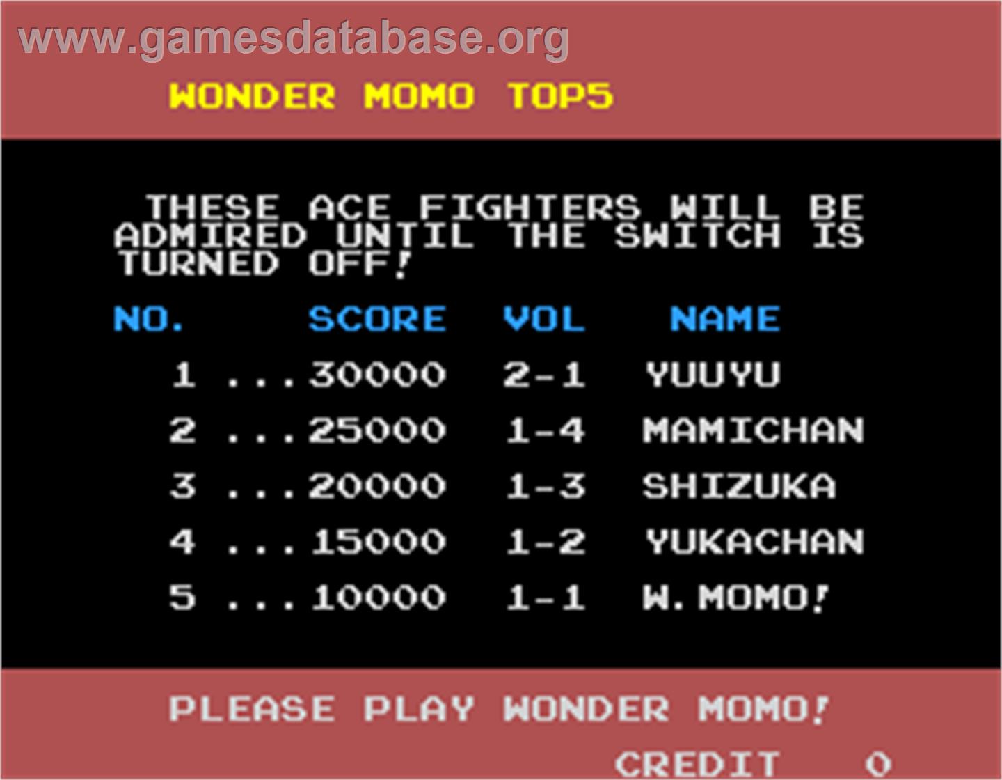 Wonder Momo - Arcade - Artwork - High Score Screen
