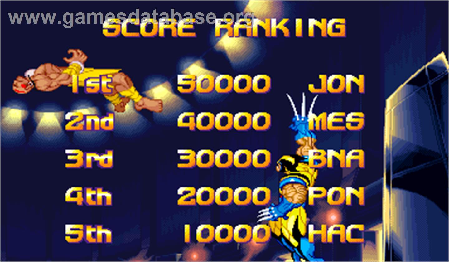 X-Men Vs. Street Fighter - Arcade - Artwork - High Score Screen