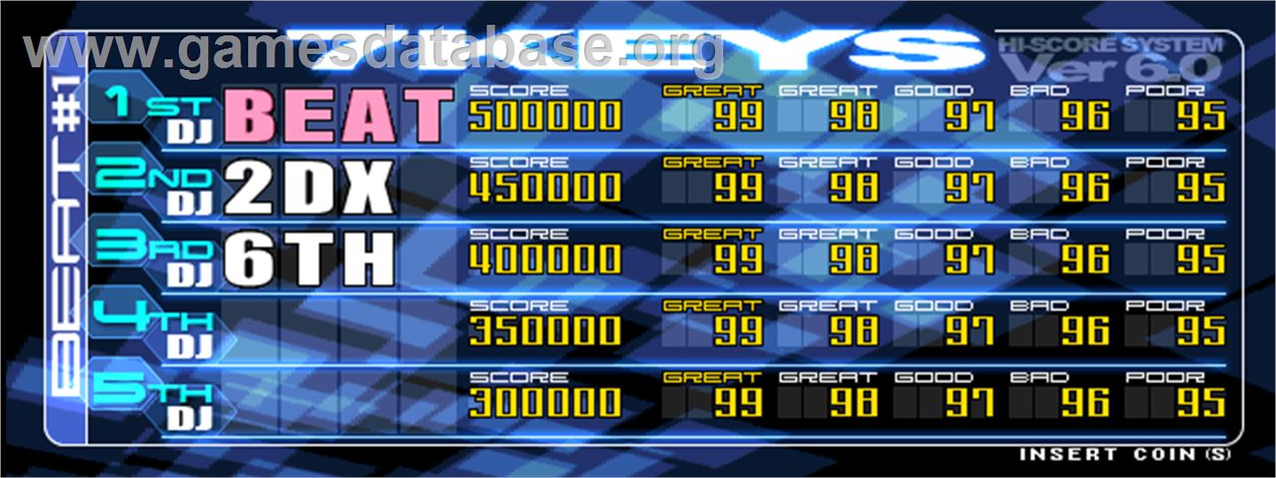 beatmania IIDX 6th style - Arcade - Artwork - High Score Screen