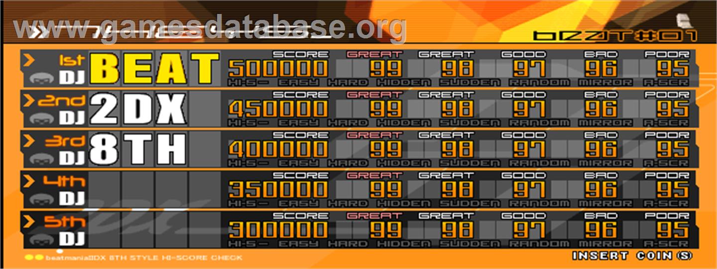 beatmania IIDX 8th style - Arcade - Artwork - High Score Screen