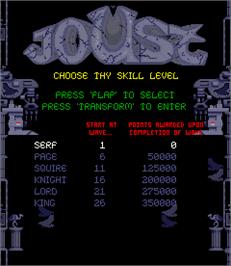 Select Screen for Joust 2 - Survival of the Fittest.