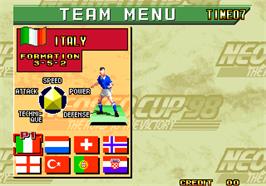 Select Screen for Neo-Geo Cup '98 - The Road to the Victory.
