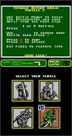 Select Screen for Teenage Mutant Ninja Turtles II: The Arcade Game.