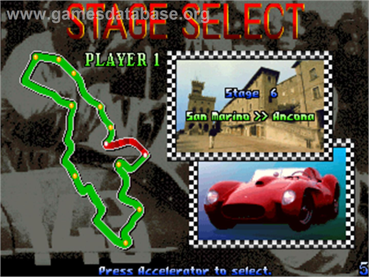 1000 Miglia: Great 1000 Miles Rally - Arcade - Artwork - Select Screen