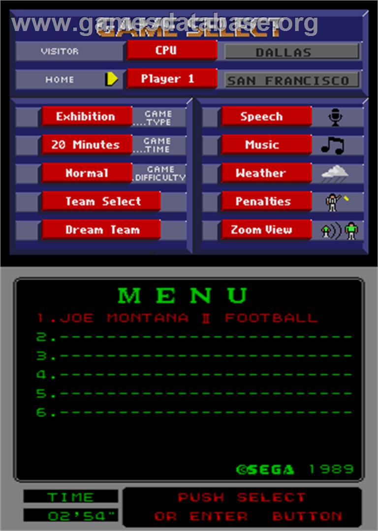Joe Montana II: Sports Talk Football - Arcade - Artwork - Select Screen