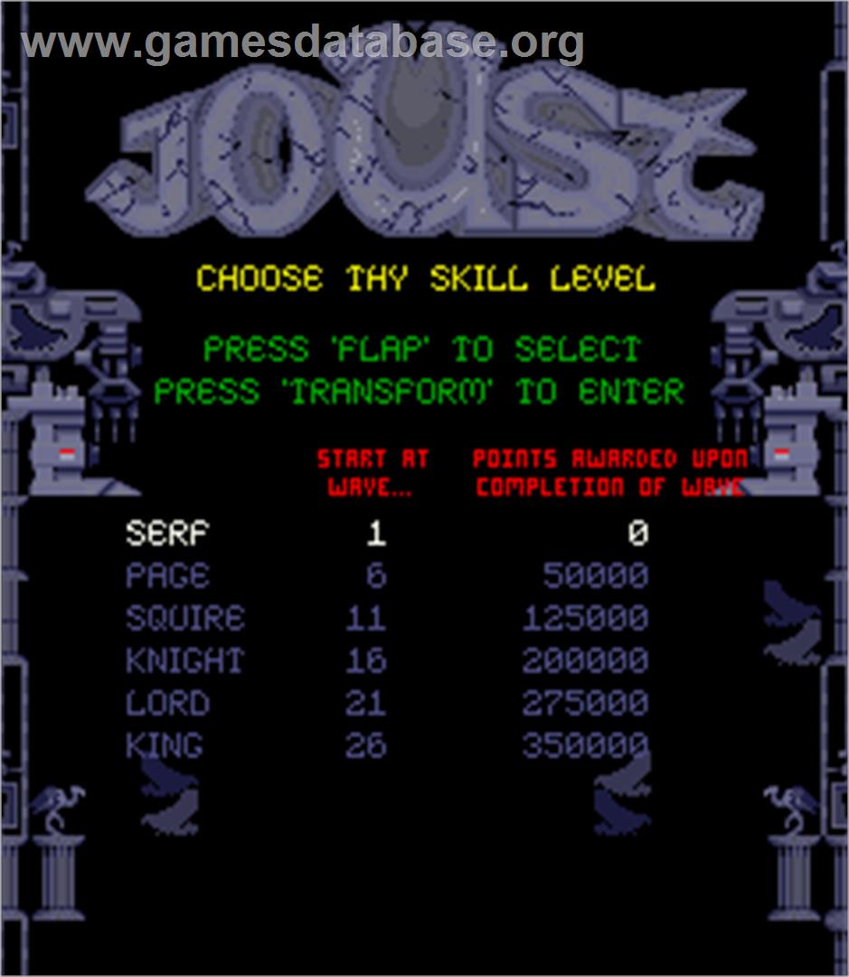 Joust 2 - Survival of the Fittest - Arcade - Artwork - Select Screen