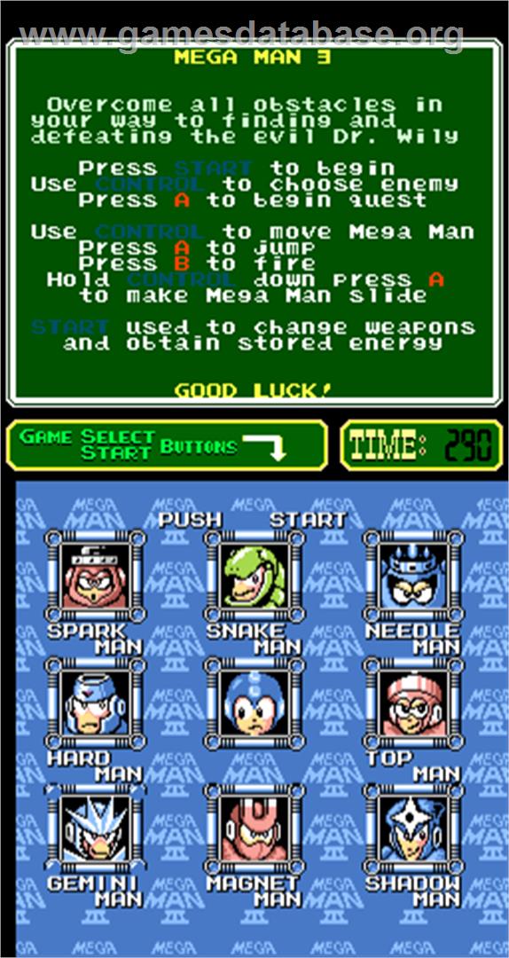 Mega Man III - Arcade - Artwork - Select Screen