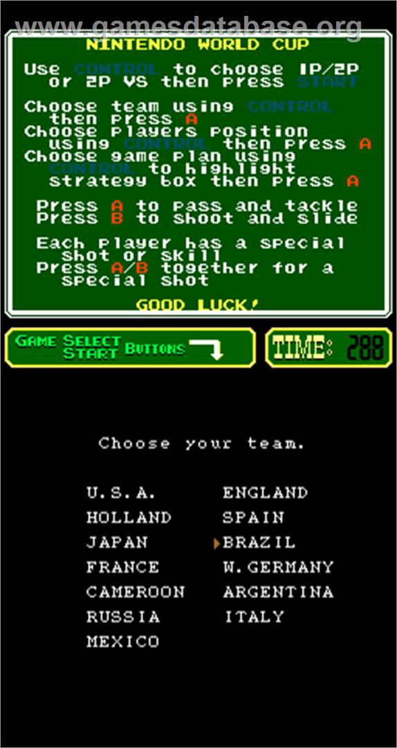Nintendo World Cup - Arcade - Artwork - Select Screen