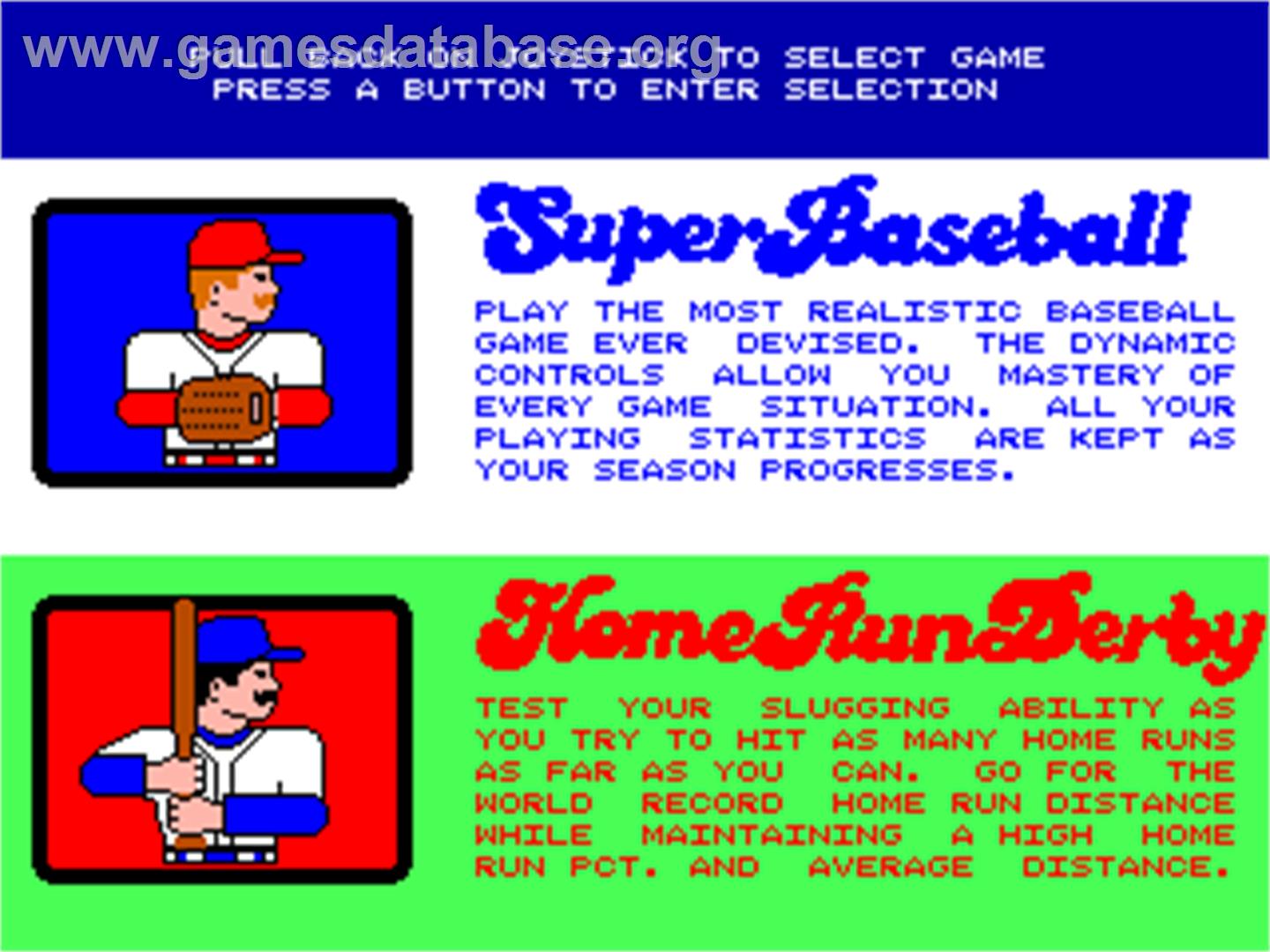 Super Baseball Double Play Home Run Derby - Arcade - Artwork - Select Screen