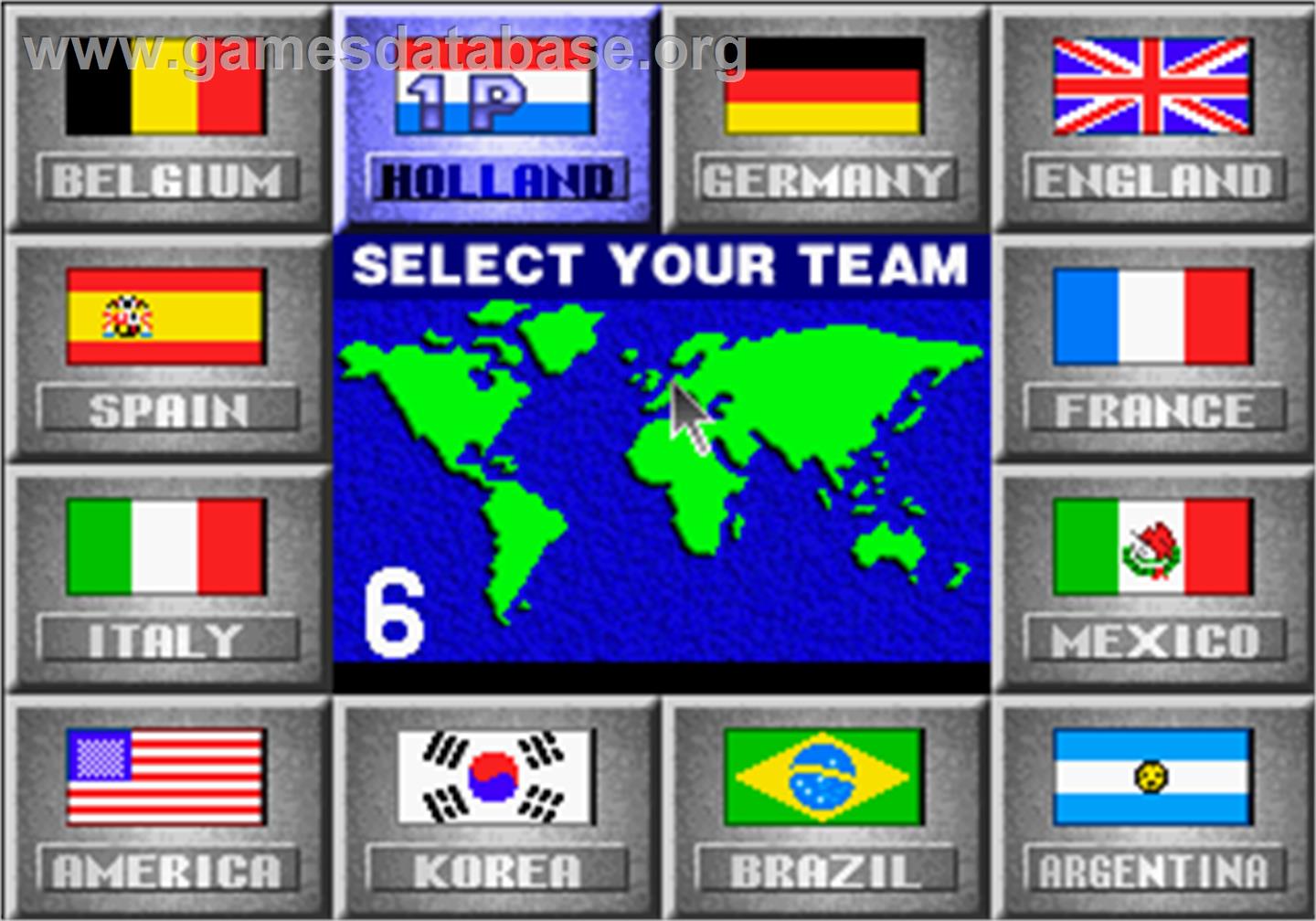 Super Visual Soccer: Sega Cup - Arcade - Artwork - Select Screen
