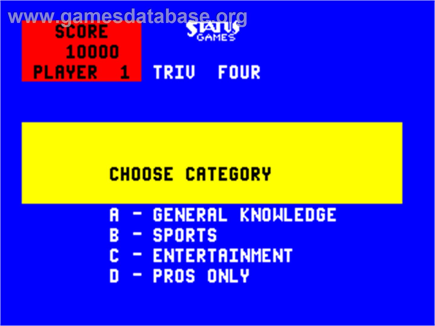 Triv Four - Arcade - Artwork - Select Screen