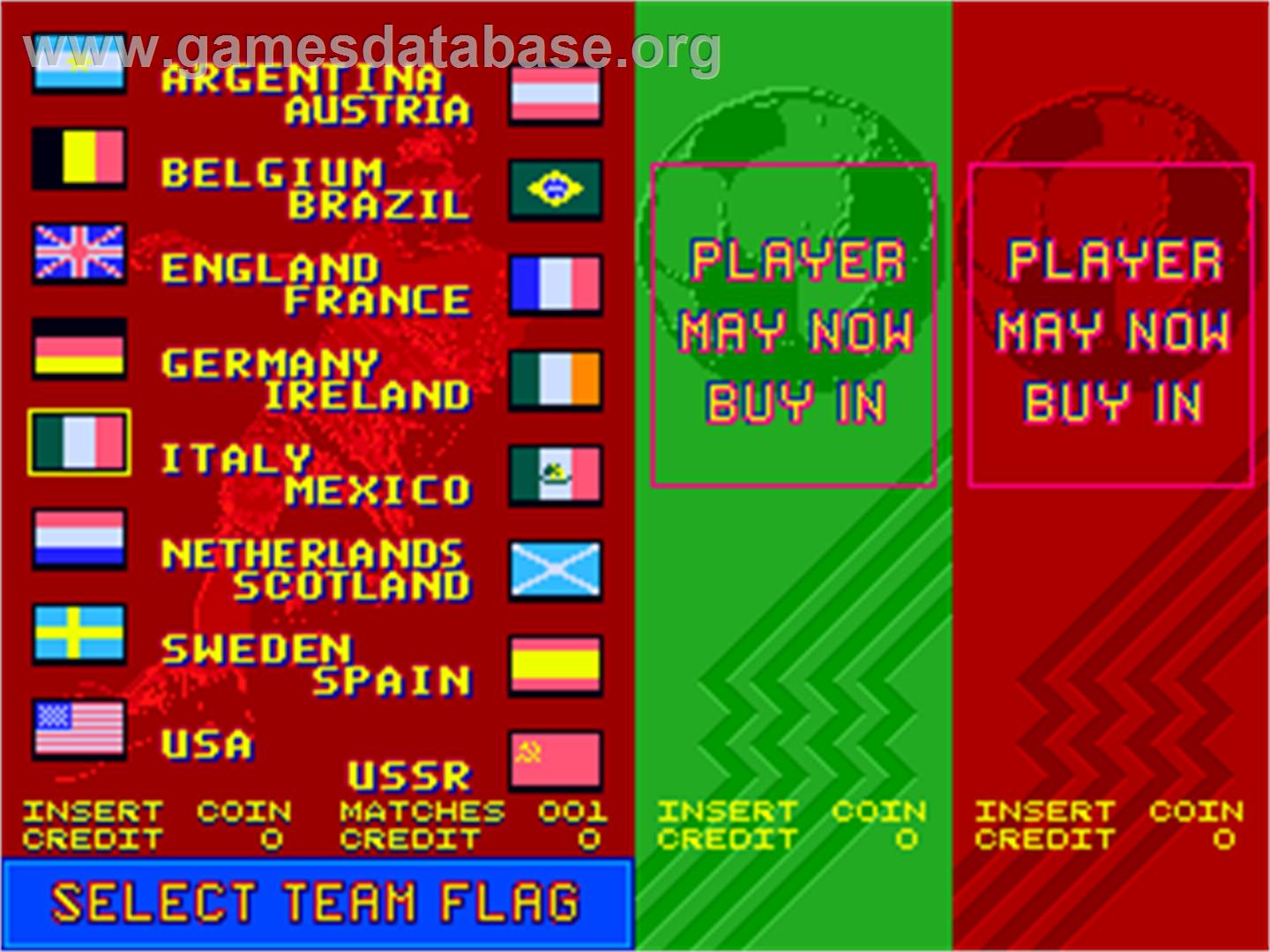 World Soccer Finals - Arcade - Artwork - Select Screen