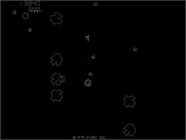 In game image of Asteroids on the Arcade.