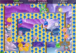 In game image of Bubble Bobble II on the Arcade.