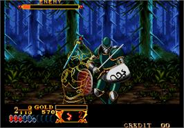In game image of Crossed Swords on the Arcade.
