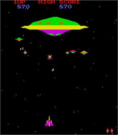 In game image of Defend the Terra Attack on the Red UFO on the Arcade.