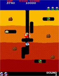 In game image of Dig Dug on the Arcade.