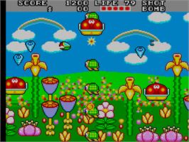 In game image of Fantasy Zone 2 on the Arcade.