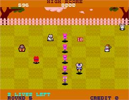 In game image of Hopping Mappy on the Arcade.