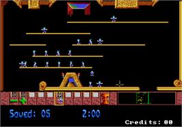 In game image of Lemmings on the Arcade.