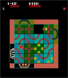 In game image of Loco-Motion on the Arcade.
