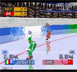 In game image of Nagano Winter Olympics '98 on the Arcade.