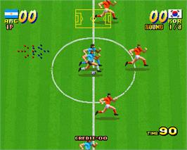 In game image of Olympic Soccer '92 on the Arcade.