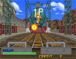 In game image of Rail Chase 2 on the Arcade.